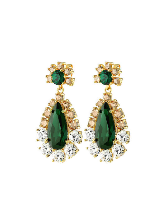 Dyrberg/Kern Women's Gold Plated Steel Studs Earrings for Ears Lucia Earring with Stone