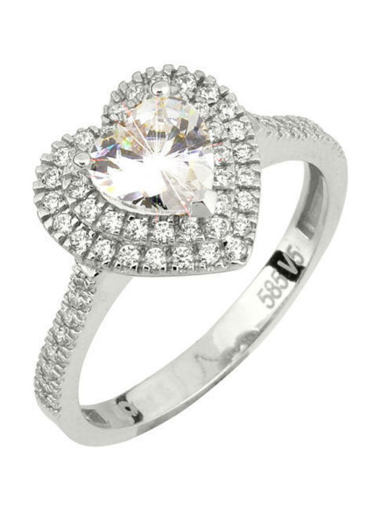 Women's White Gold Ring with Zircon 14K