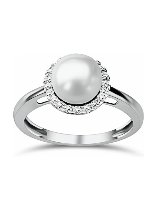 Women's White Gold Ring with Pearl 14K