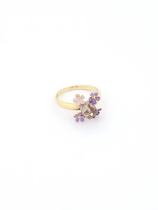 Ring with Zircon & Enamel made of Gold 14K
