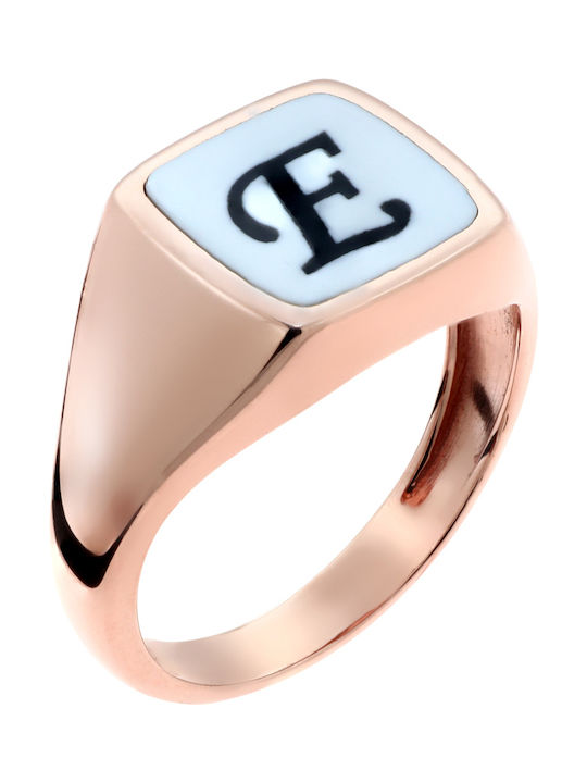 Chevalier Ring with Zircon & Enamel made of Rose Gold 14K
