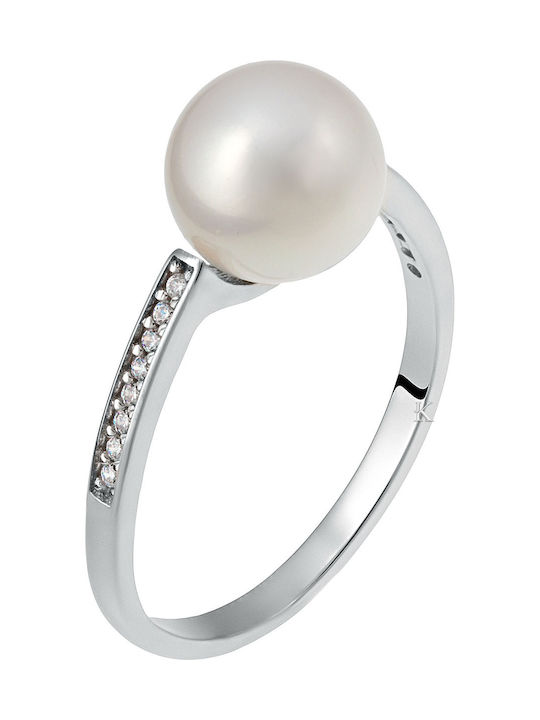 Women's White Gold Ring with Pearl 14K