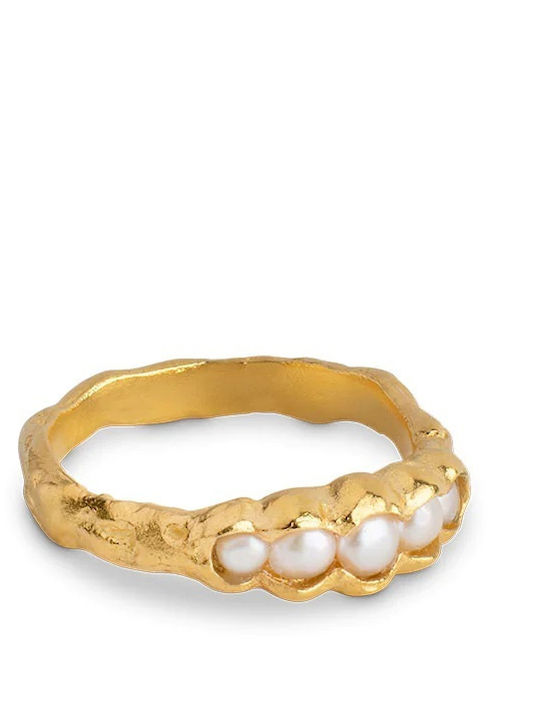 Enamel Copenhagen Γυναικείο Δαχτυλίδι με Πέρλες & Σμάλτο από Ασήμι Επιχρυσωμένο