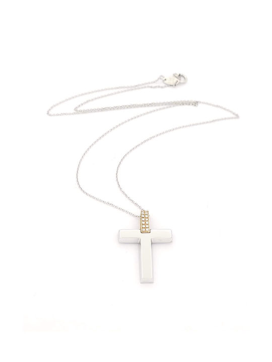 Kirkikosmima Women's White Gold Cross 14K with Chain