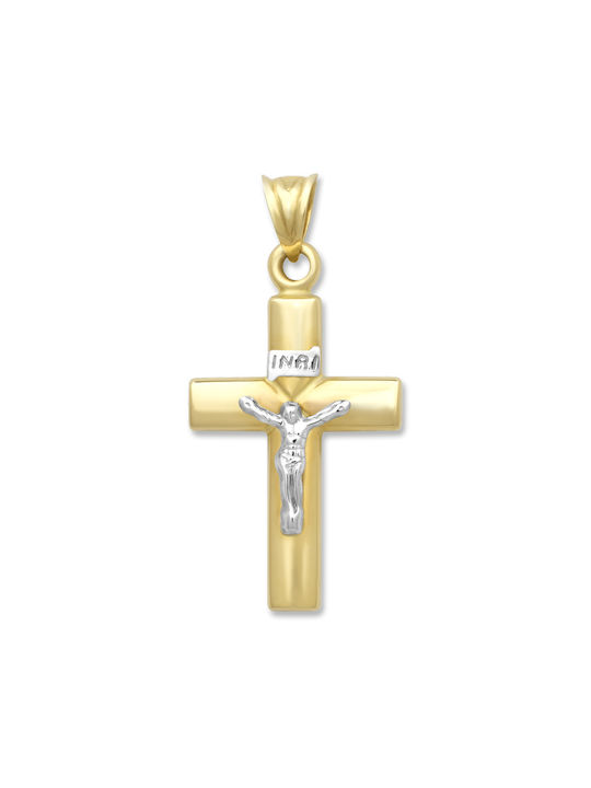 Herren Gold Kreuz 14K Beidseitig mit dem Gekreuzigten