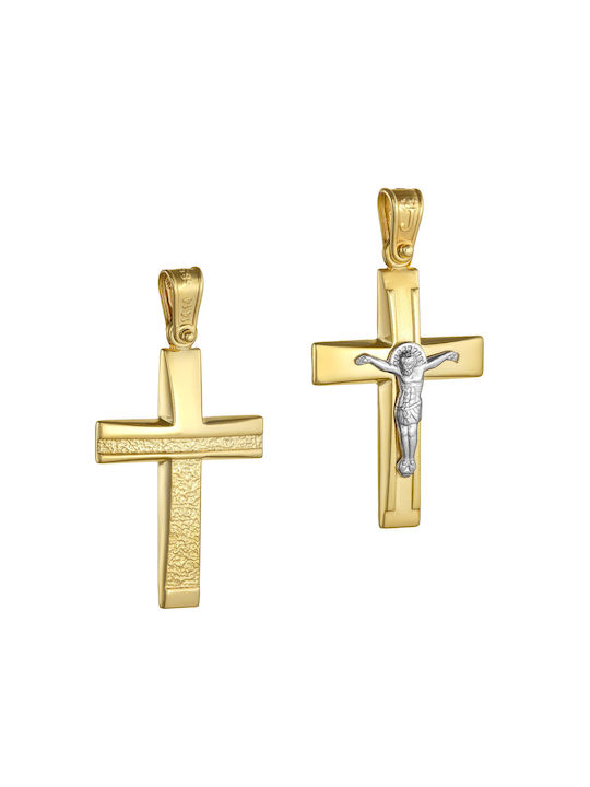 Herren Gold Kreuz 14K Beidseitig mit dem Gekreuzigten