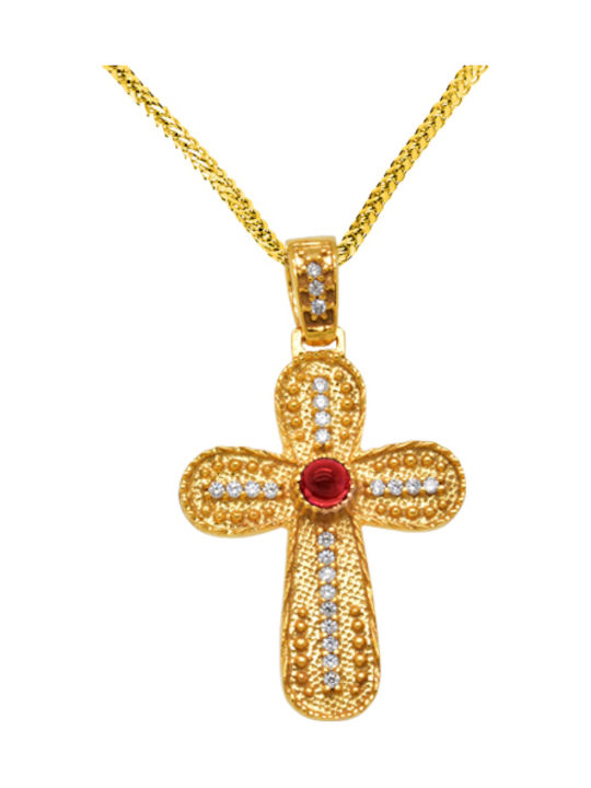 Damen Gold Byzantinisch Kreuz 14K mit Kette