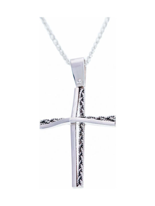 Men's White Gold Cross 18K with Chain