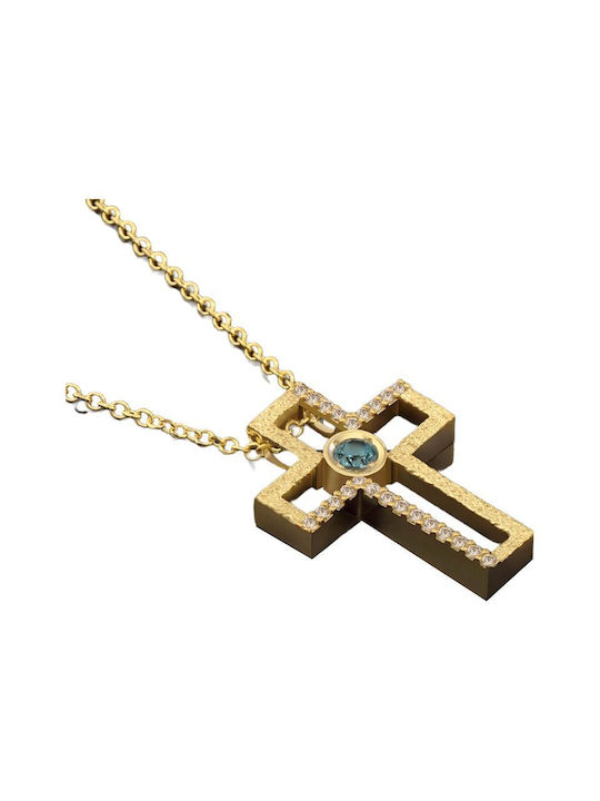 Damen Gold Kreuz 14K mit Kette