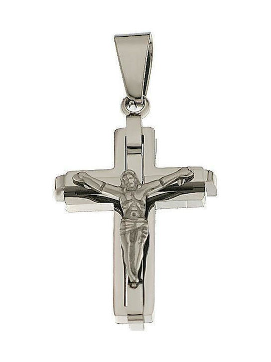 Q-Jewellery Men's Cross with the Crucified from Gold Plated Steel