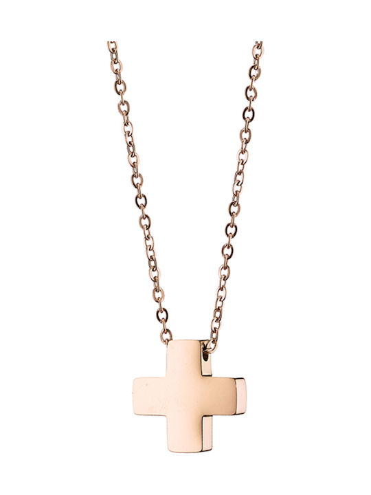 Art Collection Damen Kreuz aus Rosé Vergoldetem Stahl mit Kette