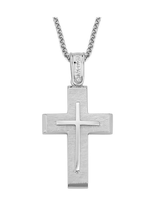 Herren Weißgold Kreuz 14K mit Kette