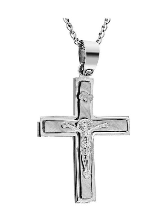 Men's White Gold Cross 14K Double Sided with the Crucified