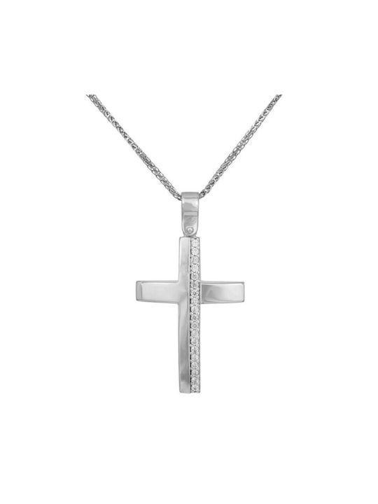 Damen Weißgold Kreuz 9K mit Kette