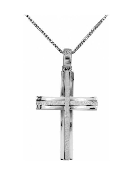 Men's White Gold Cross 18K with Chain