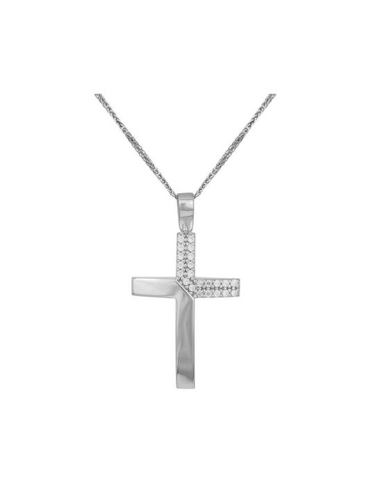 Damen Weißgold Kreuz 9K mit Kette