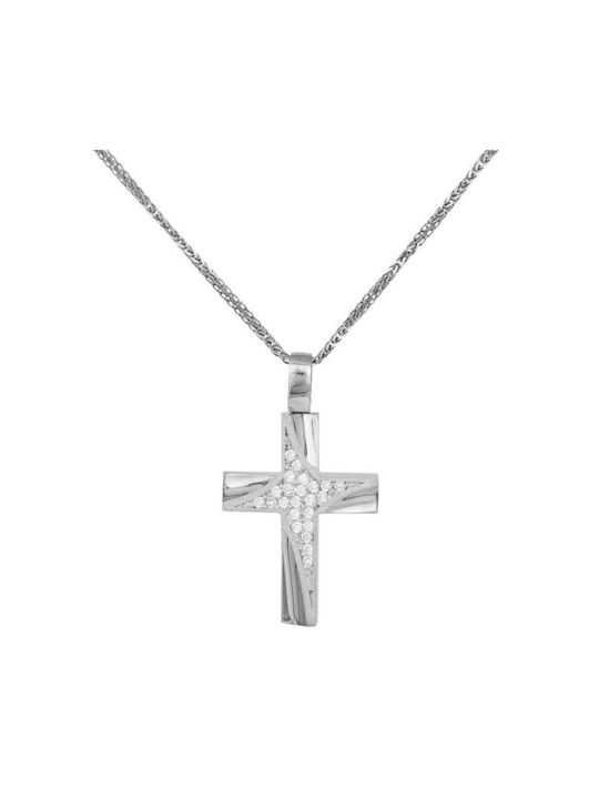 Damen Weißgold Kreuz 14K mit Kette