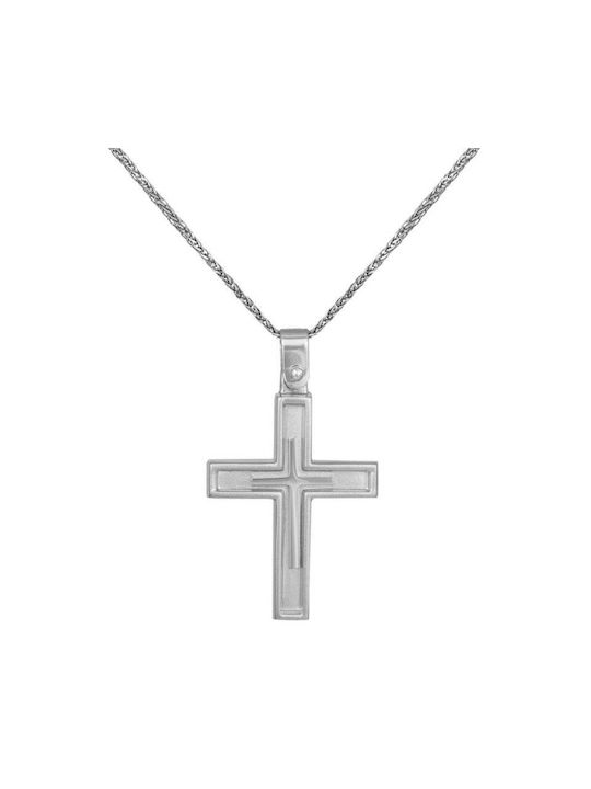 Men's White Gold Cross 9K with Chain