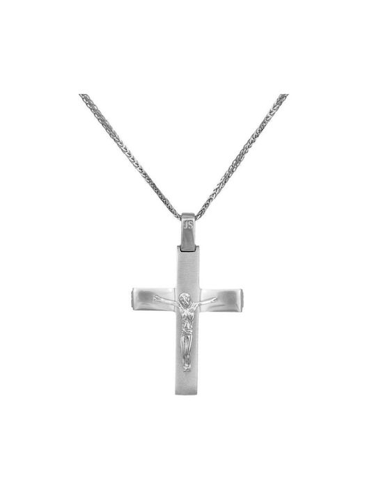 Men's White Gold Cross 14K with the Crucified with Chain