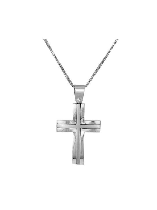 Herren Weißgold Kreuz 14K mit Kette