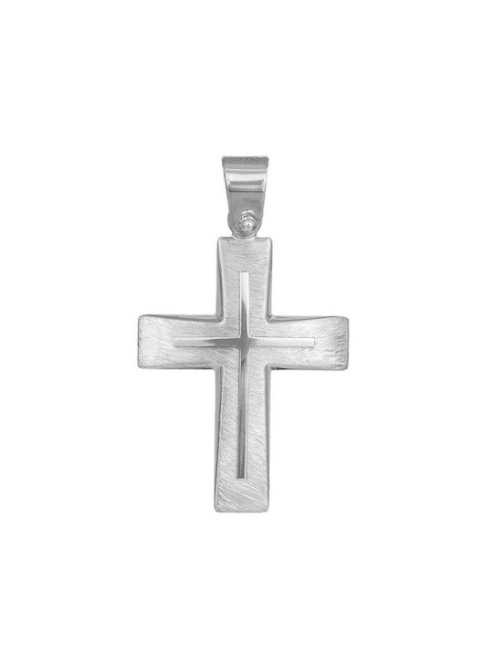 Men's White Gold Cross 9K Double Sided