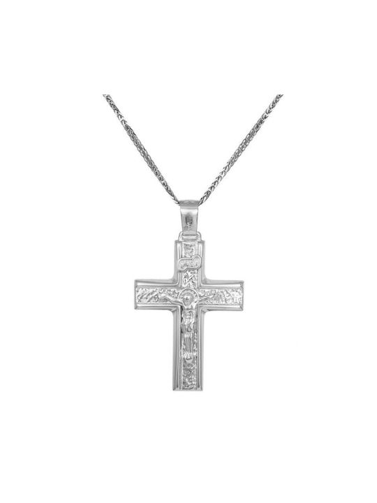 Men's White Gold Cross 9K with the Crucified with Chain