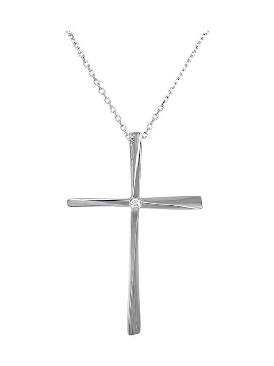 Weißgold Kreuz 18K mit Kette