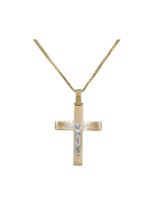 Herren Gold Kreuz 14K mit dem Gekreuzigten mit Kette