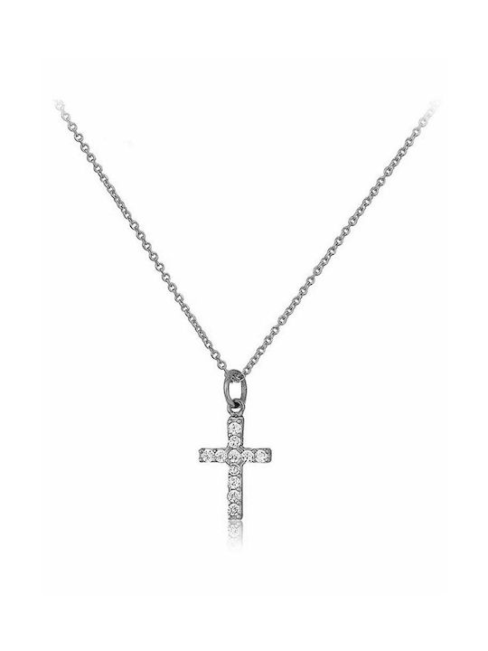 White Gold Cross 9K with Chain