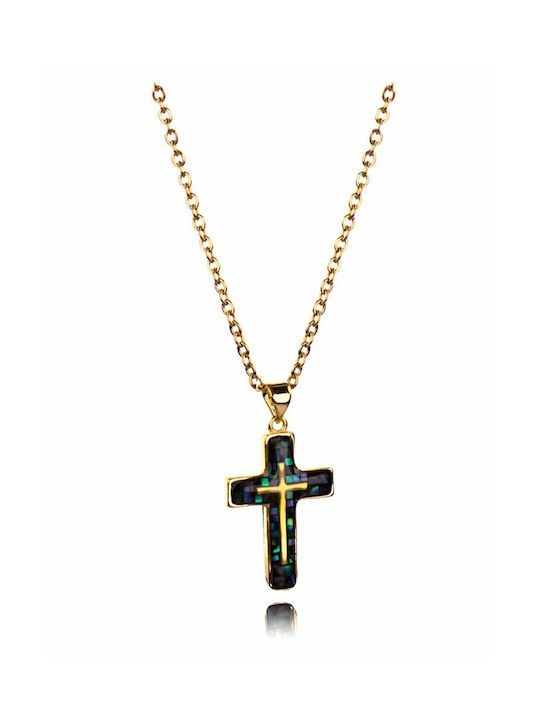 Men's Cross from Gold Plated Steel with Chain