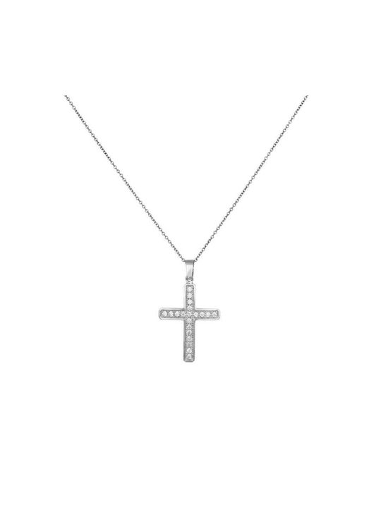 Damen Weißgold Kreuz 9K mit Kette