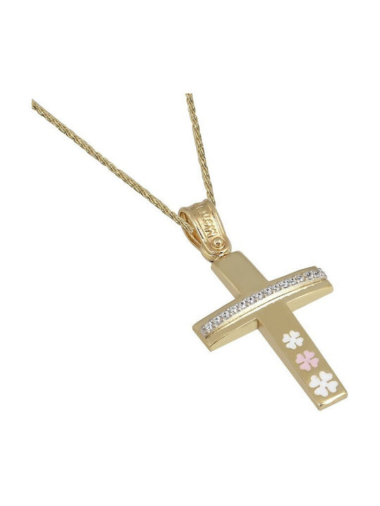 Damen Gold Kreuz 14K mit Kette