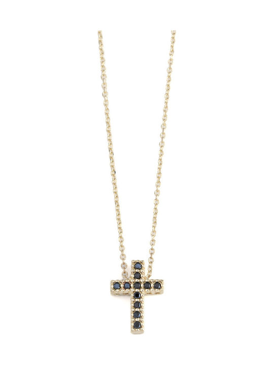 George Art Jewels Χρυσός Σταυρός 9Κ Διπλής Όψης με Αλυσίδα