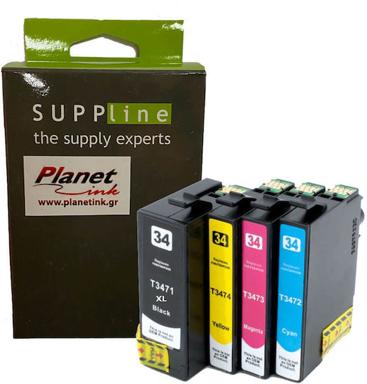 Planetink Compatible Inkjet Printer Ink Package Epson 34XL 68ml Multi (Color) / Black 4pcs