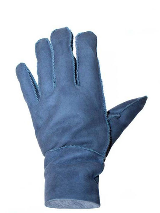 Men's Leather Gloves with Fur Blue