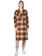 Wool Women's Checked Brown Coat with Buttons