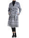 Women's Checked Gray Coat with Belt