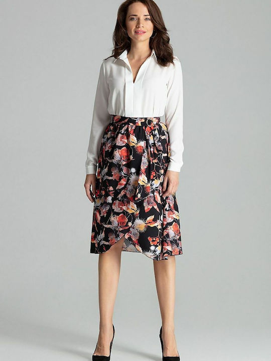 Lenitif Pleated High Waist Midi Skirt Floral in Black color