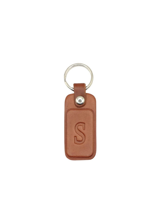 Handmade Keychain Leather Monogram Brown