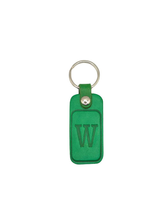 Handmade Keychain Leather Monogram Green