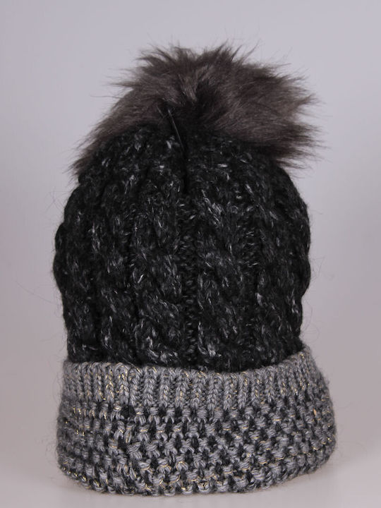 Pom Pom Beanie Frauen Beanie mit Strickmuster in Schwarz Farbe