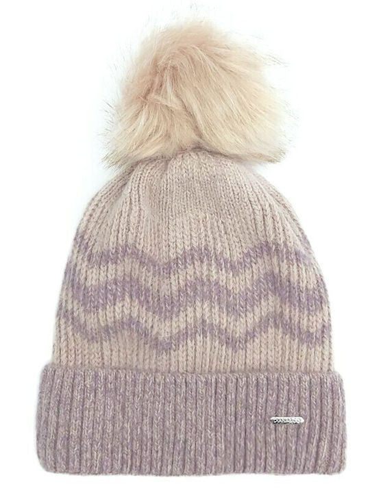 Pom Pom Beanie Γυναικείος Σκούφος Πλεκτός σε Λιλά χρώμα