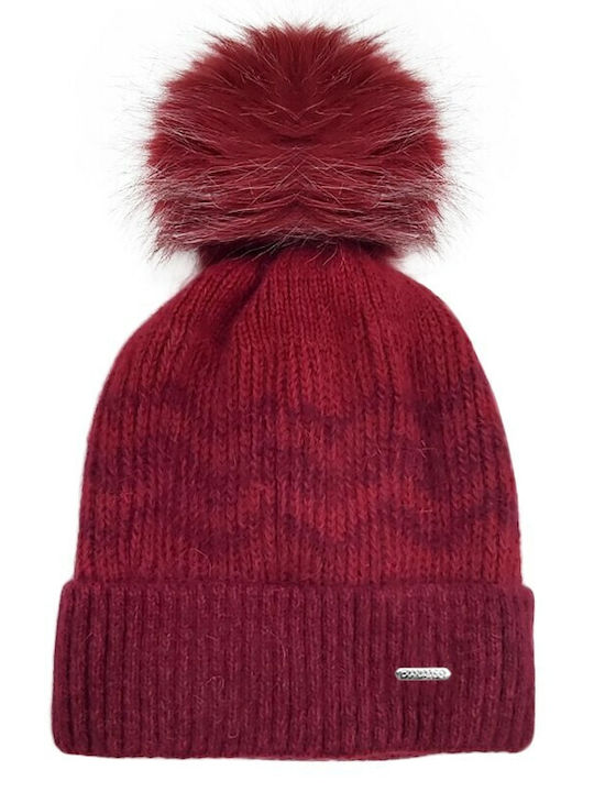 Pom Pom Beanie Γυναικείος Σκούφος Πλεκτός σε Κόκκινο χρώμα