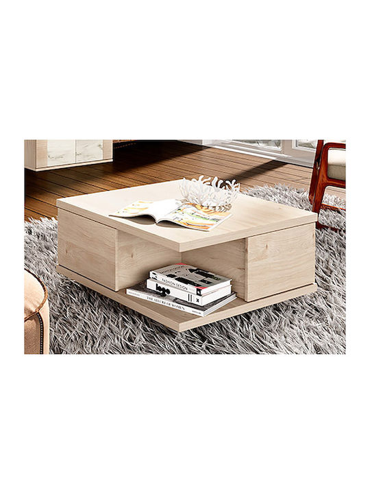 Square Central Wooden Coffee Table with Beige Drawers W75xL75xH39.4cm