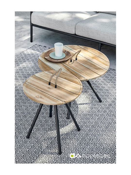 Round Zigzag Set from Solid Wood Beige 2pcs L60xW60xH40cm.