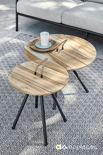 Round Zigzag Set from Solid Wood Beige 2pcs L60xW60xH40cm.