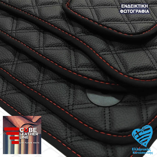Covorașe Technoleather Nissan Sunny N14 1991-1995 Cube Negru cu Broderie Roșie Set de 4 Bucăți