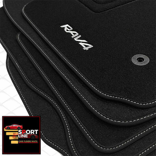 Toyota Rav4 2006-2013 Πατακια Μοκετα Sport Line Μαυρο Me Ασπρη Ραφη Ασπρο Κεντημα Rav4 Σετ 4τμχ