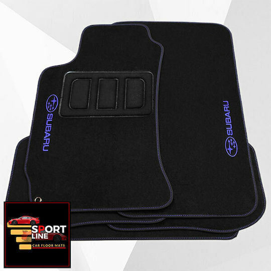 Subaru Forester 2002-2008 Πατακια Μοκετα Sport Line Μαυρο Me Μπλε Ραφη Μπλε Κεντημα Subaru Σετ 4τμχ