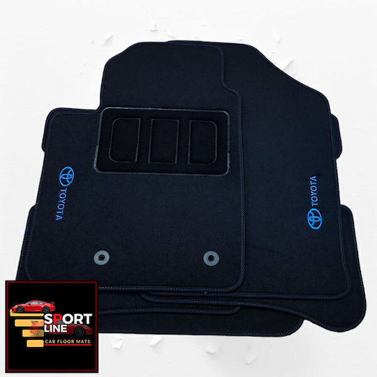Toyota Yaris 1999-2006 Πατακια Μοκετα Sport Line Μαυρο Me Μπλε Ραφη Μπλε Κεντημα Toyota Σετ 4τμχ